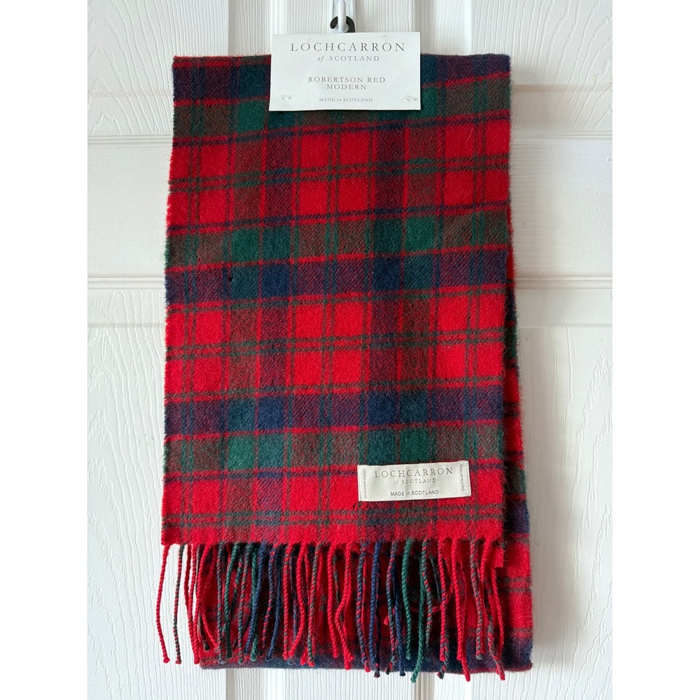 Lochcarron Scarf Unisex OS Robertson Red Modern Tartan Lambswool Plaid Scotland